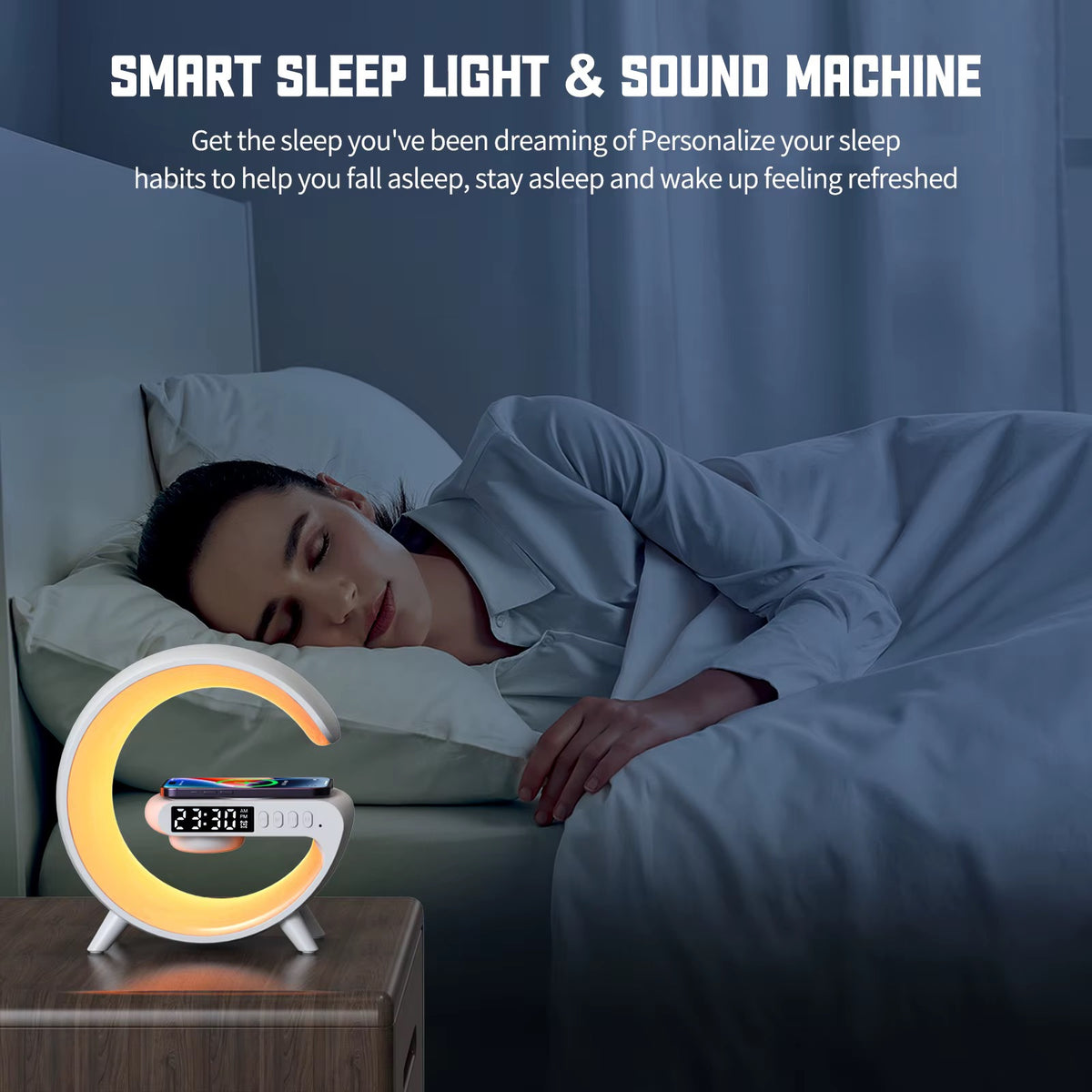 Smart Lamp, Alarm Clock – Wake-Up Light, Bluetooth Speaker & Wireless Charger